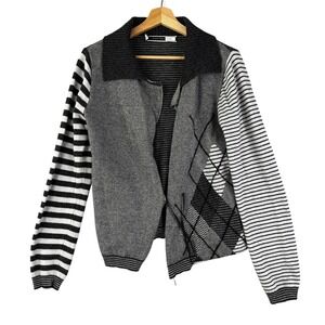 Sportmax Code Knit Cardigan Striped Sleeve Argyle Pattern Gray‎ Size L Cashmre